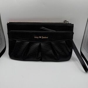 Juicy Couture Black Pebbled Wristlet Clutch Wallet Y2K Coquette‎ Pink Lining